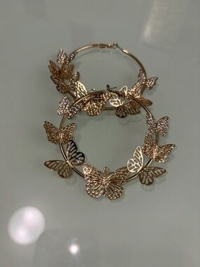 Gold-tone Butterfly Hoop Earrings